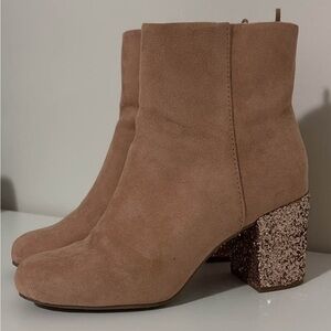 Old Navy Tan Suede Boots with Glitter Heel